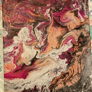 Acrylic Pour Painting 🖼 🍀With Streaks 14in by 20in